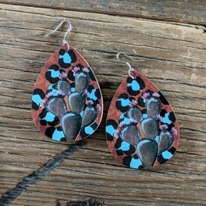 Leather Cactus fish hook earrings